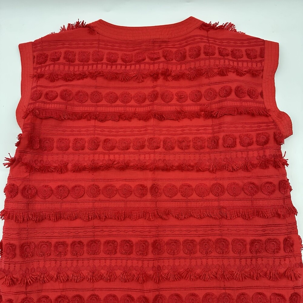 Marie Oliver Herra Women's Size XS Salsa Red Embroidery & Fringe Shift Dress - Picture 15 of 15